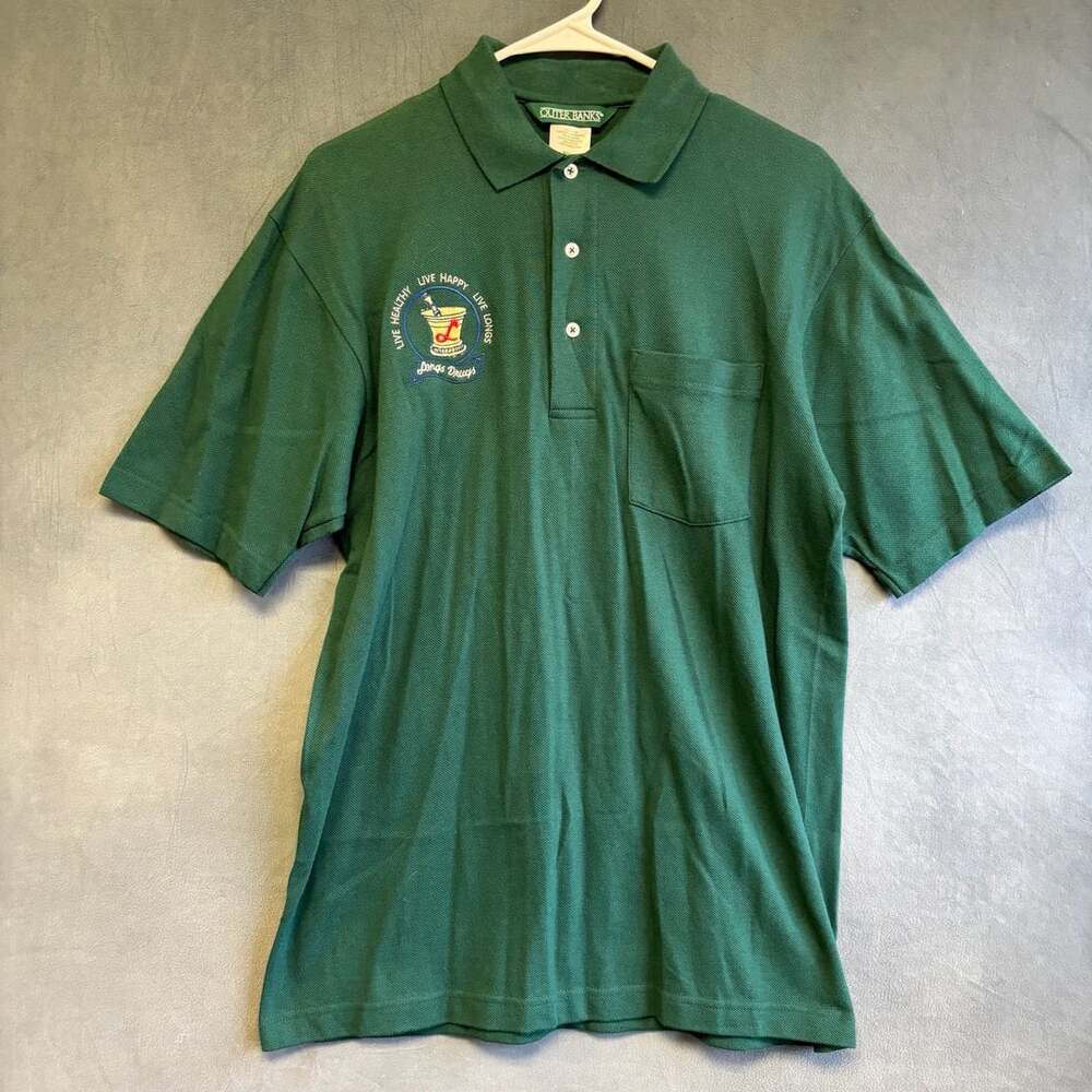 Outer Banks Polo Shirt Green Pocket Longs Drugs Embroidered